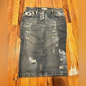 Vintage Dolce & Gabbana Distressed Denim Pencil Skirt - Blue